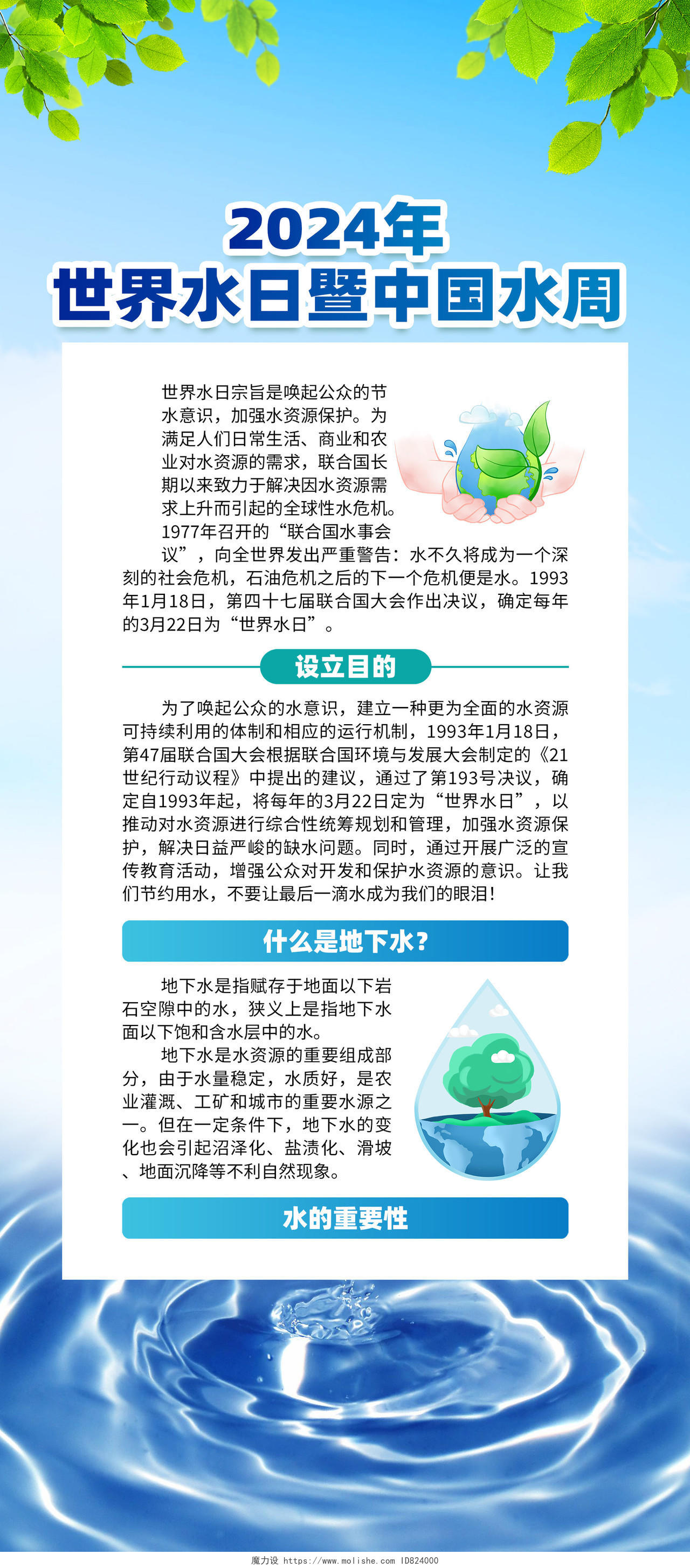 蓝色简约世界水日中国水周展架宣传